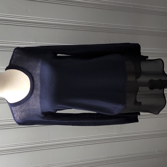SALE! BCBG Navy Sheer Trimmed Ending Sweater Tunic - Picture 1 of 9